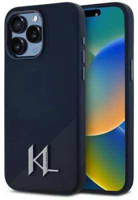 Productafbeelding van Karl Lagerfeld Silicone Shaw Metal Initial MagSafe  Apple iPhone 15 Pro Max zwart