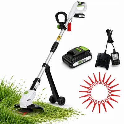 Zdjęcie produktu dla Akumulatorowa podkaszarka do trawy 20 V 2,0 Ah Akumulator i ładowarka 26 cm Podkaszarka do krawędzi z 20 nylonowymi ostrzami
