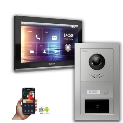 Produktbild von Goliath IP Video Türsprechanlage 1-Monitor RFID : 10 Zoll in Schwarz : Aufputzdose : 4er POE (Standard) Türklingel