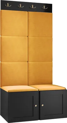 Produktbild von MIRJAN24 Garderoben-Set Orion Ramiro IV, Schuhschrank, Kleiderhakenbrett, 8x Paneel 42x42, Metallgriffe, 4 Kleiderhaken (Farbe: Schwarz, Manila 32)