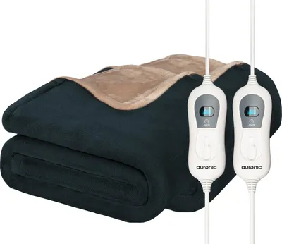 Produktbild von Auronic Elektrische Heizdecke - 160 x 120 cm - Duo Pack - 1 Person Wärmedecke - 3 Wärmestufen - Kuscheldecke - Anthrazit