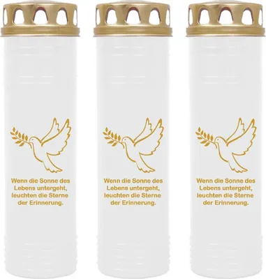 Image de Bougie funéraire - Pack de 3 - Blanc 170h ( couvercle et impression or ) - Colombe