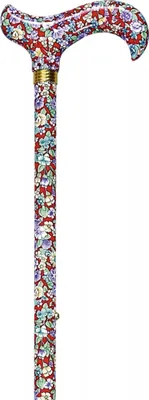 Produktbild von Garcia 1880 Verstellbarer Gehstock – Rot mit Mini-Blumen – Verstellbar von 77 bis 99 cm – Aluminium – Derby-Griff – 100 kg Belastbarkeit