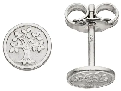 Produktbild von Ohrstecker Ohrringe Ohrschmuck Lebensbaum, rund, 925 Silber, rhodiniert teilmatt