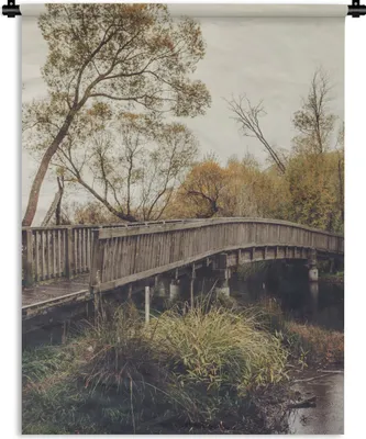 Produktbild von MuchoWow® Wandteppich Wandbehang Herbst - Brücke - Bäume 60x80 cm Tapisserie Dekoration Wandtuch - Decke - Wandtücher - Wohne