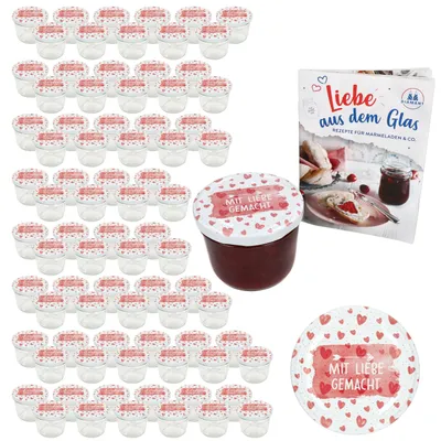 Image de 100 pots en verre de 230 ml faits avec amour Couvercle DiamantZucker-Heft