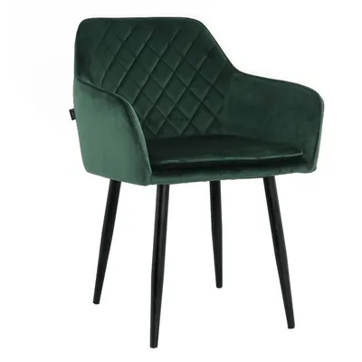 Produktbild von Lina® Noble Esszimmerstuhl, Samt, Grün - Küchenstuhl, Wohnzimmerstuhl, Design Stuhl mit Armlehnen - Samt Stühle Esszimmer mit schwarzen Metallbeinen