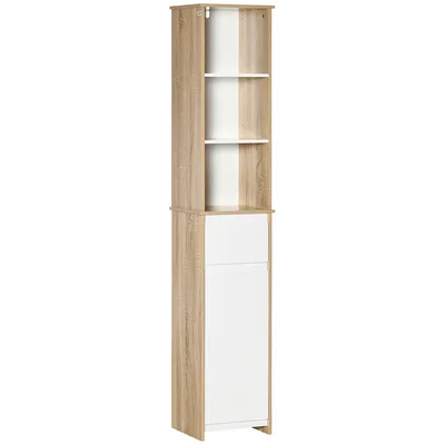 Image de kleankin Meuble Colonne Rangement Salle de Bain Style Cosy 3 niches tiroir Placard avec étagère Blanc Aspect chêne Clair