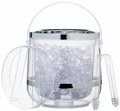 Isolierter Eiskübel mit Deckel und Zange, 2,5 l, Acryl, transparent