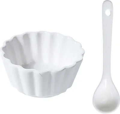Produktbild von Snackschalen aus Porzellan Ø 8,5 cm, H 4 cm : 6 x Blume + 6 Löffel