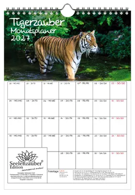 Produktbild von Tigerzauber Planer DIN A4 Kalender für 2027 Tiger - Geschenkset Inhalt: 1x Kalender, 1x Weihnachtsanhänger (insgesamt 2 Teile)