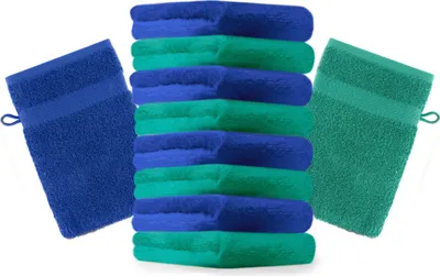Produktbild von Betz 10 Stück Waschhandschuhe 16x21 cm PREMIUM 100% Baumwolle Farbe: smaragdgrün und royalblau
