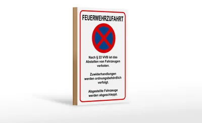 Produktbild von Holzschild Hinweis 12x18cm Feuerwehrzufahrt nach §22VVB