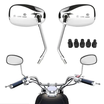 Obrázok produktu pre Zrkadlá na motocykel, chrómové, 10 mm/8 mm, 360° otočné, schválené pre vozidlá, 2 kusy