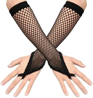 Produktbild von Netzhandschuhe ohne Finger, 1 Paar schwarze Netzhandschuhe für Frauen mit Spitze, Netzhandschuhe mit Ring für Frauen Mädchen, 80er-Jahre-Themenparty, Schwarz