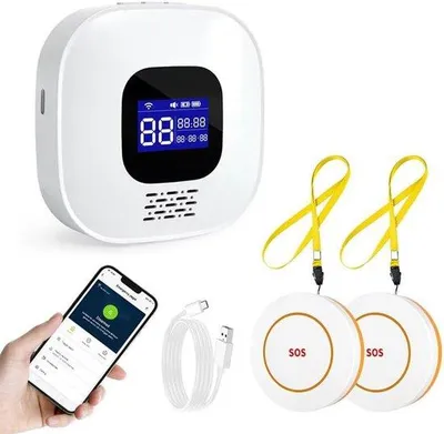 Zdjęcie produktu dla Alarm awaryjny dla seniorów z WiFi i funkcją SOS | WiFi 2,4 GHz | w zestawie odbiornik i przycisk alarmowy