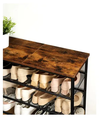 Produktbild von Schuhregal, 5-stöckige Schuhablage, verstellbares Metallgitterregal, geräumige Oberseite, für 16-20 Paar, Eingang, Korridor, vintagebraun-schwarz