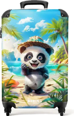 Obrázek produktu pro NoBoringSuitcases.com Dětský příruční kufr 55x35x20 cm, 36L, Veselé potisky pro děti: Modrá - Panda na pláži, cestovní kufr na 4 kolečkách