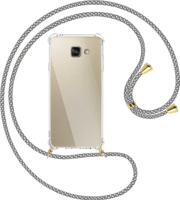 Produktbild von Handykette Backcover-Schutzhülle mit Band (Metall goldfarben) für Samsung Galaxy A5 2016 (SM-A510) - weiß/grau kariert
