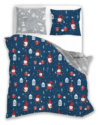 Productafbeelding van Beddengoedset met rits, winterthema, kerstmotieven, omkeerbaar beddengoed, 140 x 200 cm + 70 x 90 cm - Kerstkabouter