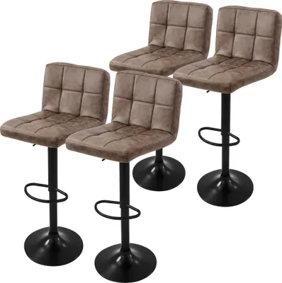 Four bar stools arranged in a group on a white background.