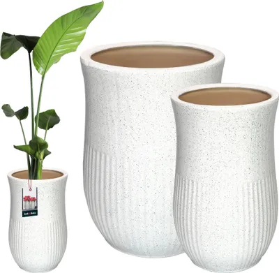 Zdjęcie produktu dla KOTARBAU® Zestaw 2 ceramicznych doniczek ⌀ 23 cm / ⌀ 31 cm Biała doniczka z lastryko Doniczki ceramiczne Doniczka ceramiczna Doniczka ceramiczna do roślin domowych Doniczka biała