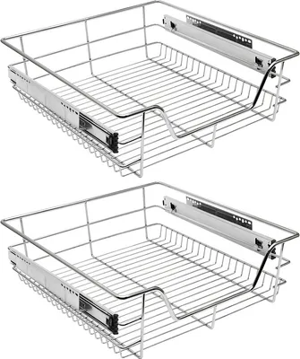 Produktbild von Fiqops 2x 60 cm drôtený kôš do kuchynskej zásuvky teleskopické zásuvkové police výsuvná skrinka do 20 kg
