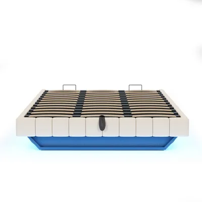 Produktbild von Flieks Hydraulisches Polsterbett 180x200cm ohne Kopfteil, Boxspringbett Stauraumbett Doppelbett mit LED, Jugendbett Holzbett, Leinen, Beige