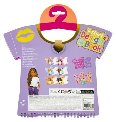 Productafbeelding van T-shirtontwerpboek met stickers en accessoires.