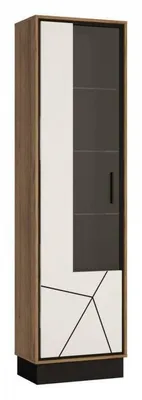 Produktbild von Vitrine Brolo Front Weiß Hochglanz Catania Eiche verglast Soft-Close 208.5x56.6x37 cm (H x B x T)