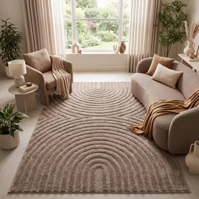 Immagine prodotto di Tappeto Tapiso, pelo corto, motivo a onda 3D, color taupe, ideale per l'ingresso, dimensioni 160 x 220 cm