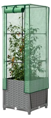 Produktbild von Hochbeet mit Gewächshausabdeckung Rattanoptik 40x40x139cm