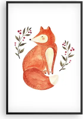 Produktbild von Gerahmtes Poster - Schwarzer Rahmen - Nov Illustration Fuchs - 61x91,5 cm - Wand Bild - Wanddeko - Wandbilder - Kunstposter - Wandposter - Bilderrahmen - Bilder - Kunstdruck - P2BPA61x91-4862