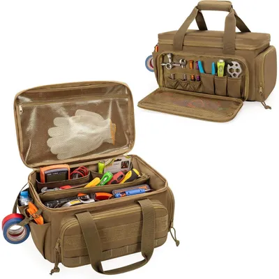 Immagine prodotto di Borsa attrezzi da 37 cm, color khaki, con fondo imbottito, ideale per artigiani ed elettricisti