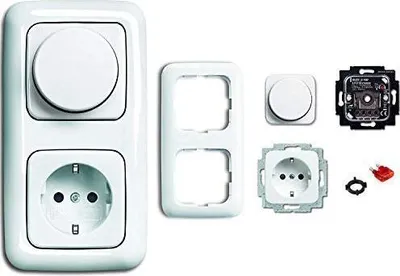 Produktbild von BUSCH-JÄGER, LED Dimmer (Drehdimmer) Komplett-Set -alpinweiß- Reflex SI- 6523-U 102 (6523 U-102) 2 fach Rahmen inkl. Steckdose