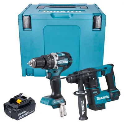 Obrázek produktu pro Akumulátorová kombinovaná sada Makita DLX 2278 M1J + příklepová vrtačka DHP 484 54 Nm + vrtací kladivo DHR 171 1,2 J + 1x akumulátor 4,0 Ah + Makpac - bez nabíječky