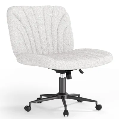 Produktbild von Verstellbarer Criss Cross Stuhl, Ergonomischer Drehstuhl, Komfortabler Schreibtischstuhl, Schminktisch Stuhl, Höhenverstellbar, Drehstuhl, Weiß