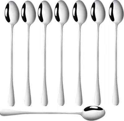 Produktbild von Latte Macchiato Löffel Eislöffel Lang 8-teilig Edelstahl Longdrinklöffel Langer Löffel für Eiskaffee, Eistee, Milchshake, Eisbecher, Cocktails und Desserts, geeignet für Bar, Küche, Dessert