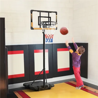 Produktbild von Yaheetech Basketballkorb mit Rollen, 216–246 cm höhenverstellbarer Basketballständer, mobile Basketballanlage, Braun