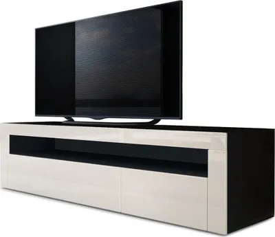 Produktbild von Vladon Lowboard Valencia,  Germany, TV-Kommode mit 1 offenem Fach und 2 Klappen, Schwarz matt/Creme Hochglanz/Creme Hochglanz (155 x 46 x 40 cm)