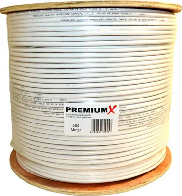 Produktbild von PremiumX 500m BASIC Koaxialkabel 135dB 4-fach Kupfer-Stahl CCS Koax-Kabel SAT Antennenkabel RG-6 Class A