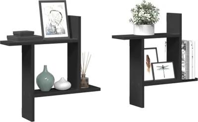 Produktbild von "2026 Promotion" Wandregale 2 Stk. - Hohe Qualität - Schwarz 50x12x50 cm Holzwerkstoff - Wandregale CC31215