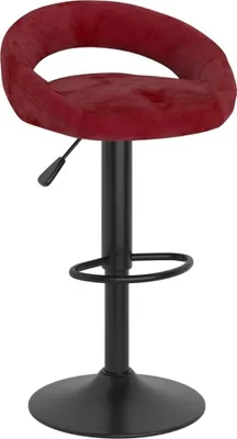 A single red velvet bar stool with a black base and stem, shown from the front on a white background.
