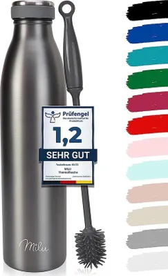 Produktbild von Famanu Trinkflasche Edelstahl, 1,5 l, Doppelwandig, Auslaufsicher, Grau