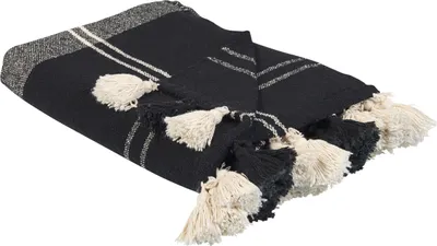 Produktbild von BELIANI Tagesdecke Schwarz aus Baumwolle 130 x 170 cm mit Karomuster und dekorativen Quasten Handgefertigtes Zubehör