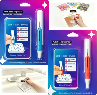 Productafbeelding van Diamantschilderstiften - Set van 2 - Automatische stenen - Doseerder zonder was - Puntpen voor ronde stenen - Diamond art accessoires