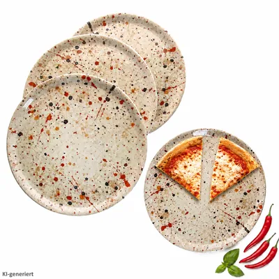 Zdjęcie produktu dla 4 talerze do pizzy Granito, średnica 31,5 cm, duże talerze, idealne dla 4 osób, efekt 3D imitujący kamień