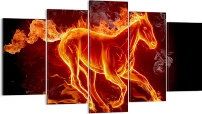 Produktbild von Bild auf Leinwand - Leinwandbild - Pferd Illustration Flammen - 160x85cm - Wand Bild - Wanddeko - Leinwanddruck - Bilder - Kunstdruck - Wanddekoration - Leinwand bilder - Wandkunst - EA160x85-0203