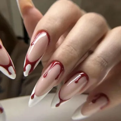 Produktbild von Press on Nails Halloween Mandel Nude Pink 24 Stück mit Blutstropfen Design