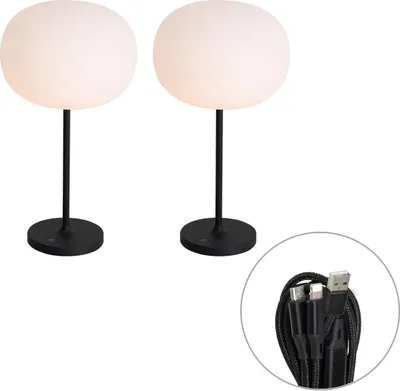 Produktbild von Set mit 2 Modernen wiederaufladbaren Tischlampen Weiß Maloi